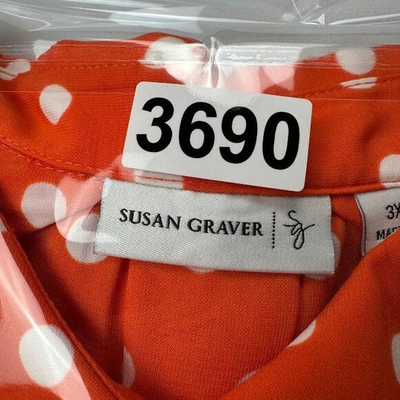 Susan Graver Top Women 3X Orange Polka Dot Button Front 3/4 Length Sleeve Office - Picture 12 of 12